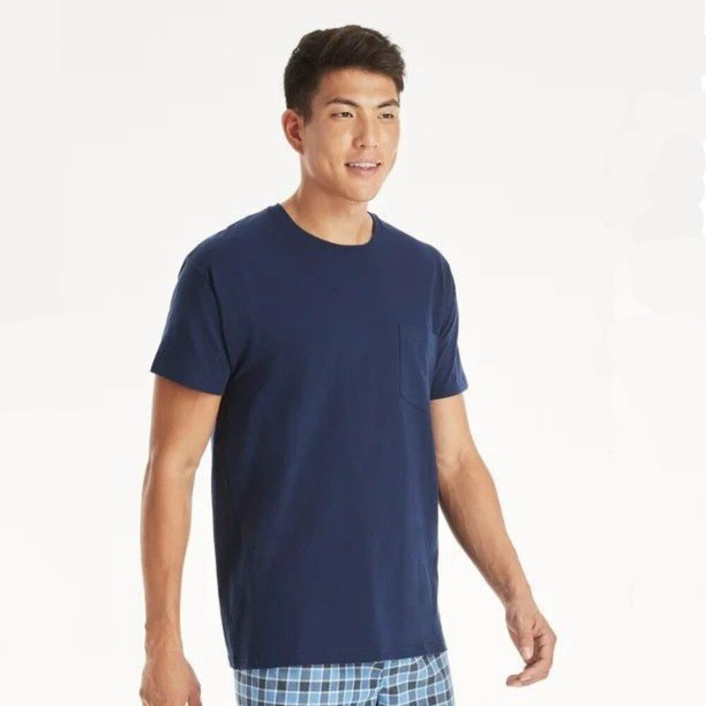 𝐇𝐚𝐧𝐞𝐬 Men's Cotton Pocket Tees L Assorted Solids (6 Pack)